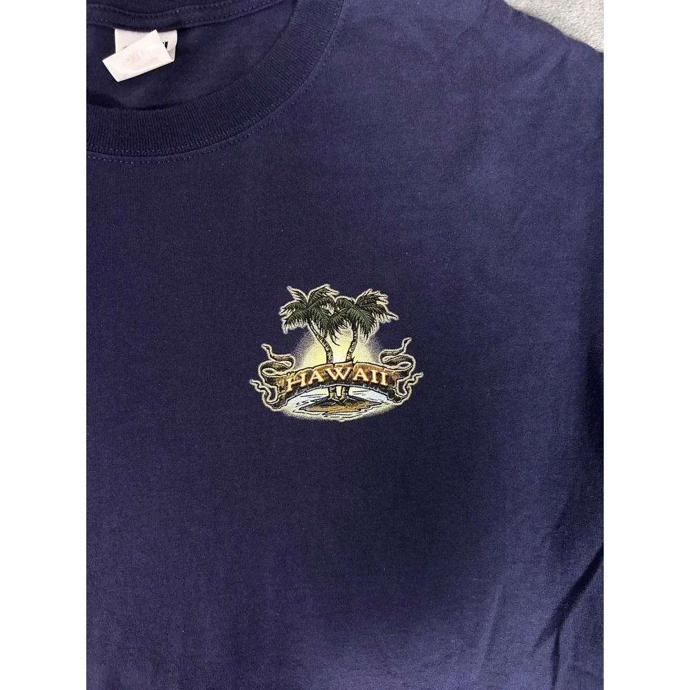 Y2K Navy‎ Blue Anvil Hawaii Islands Palm Tree Graphic T-Shirt XL